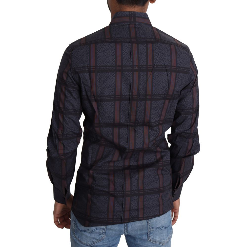 Dolce & Gabbana Slim Fit Navy Blue Plaid Shirt