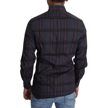 Dolce & Gabbana Slim Fit Navy Blue Plaid Shirt