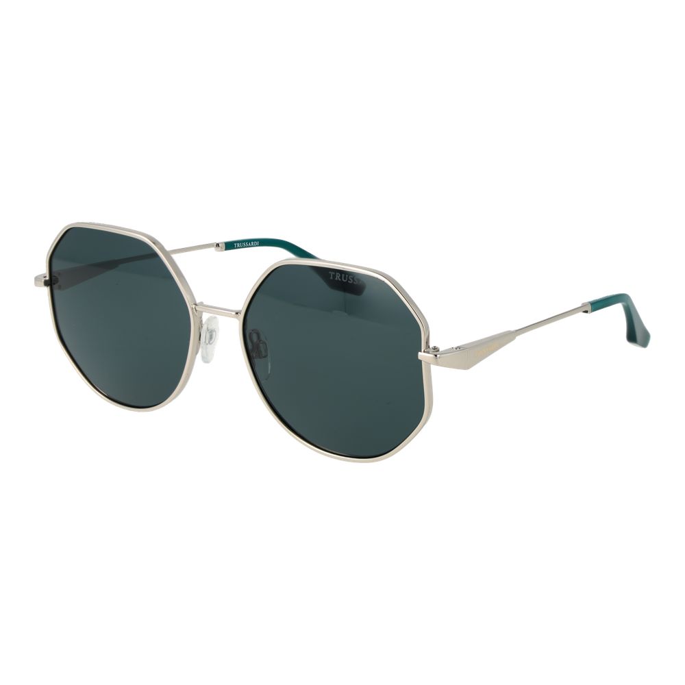 Trussardi Women’s Sunglasses – Silver Full-Rim Frame, Turquoise Lenses