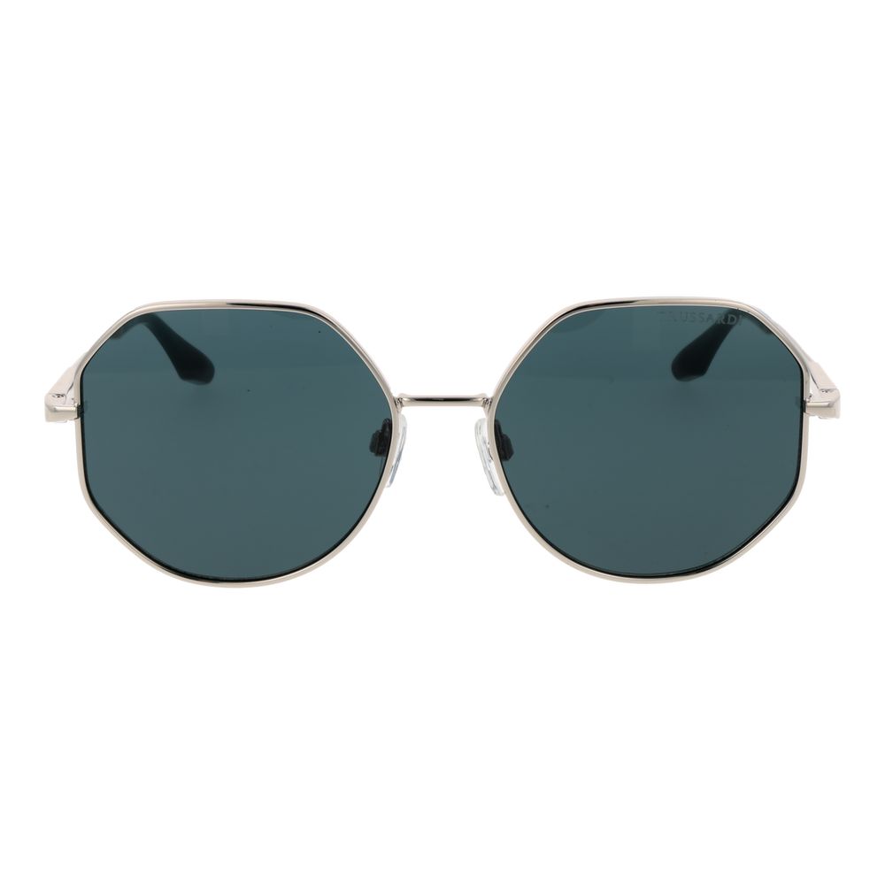 Trussardi Women’s Sunglasses – Silver Full-Rim Frame, Turquoise Lenses