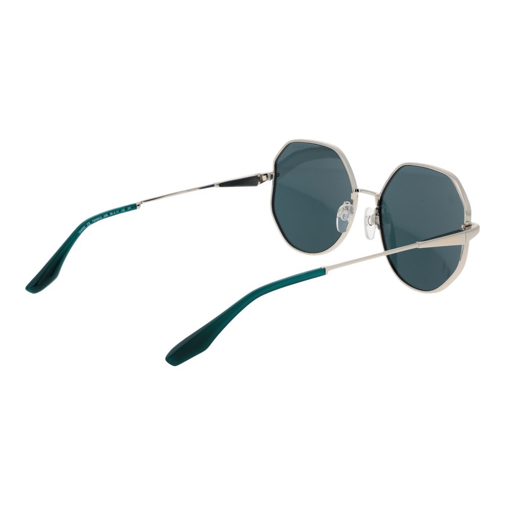 Trussardi Women’s Sunglasses – Silver Full-Rim Frame, Turquoise Lenses