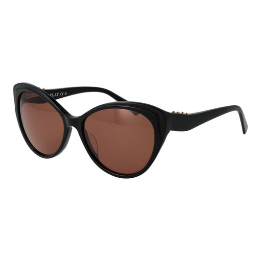 Replay Women’s Sunglasses – Black Cat Eye Frame, Brown Lenses