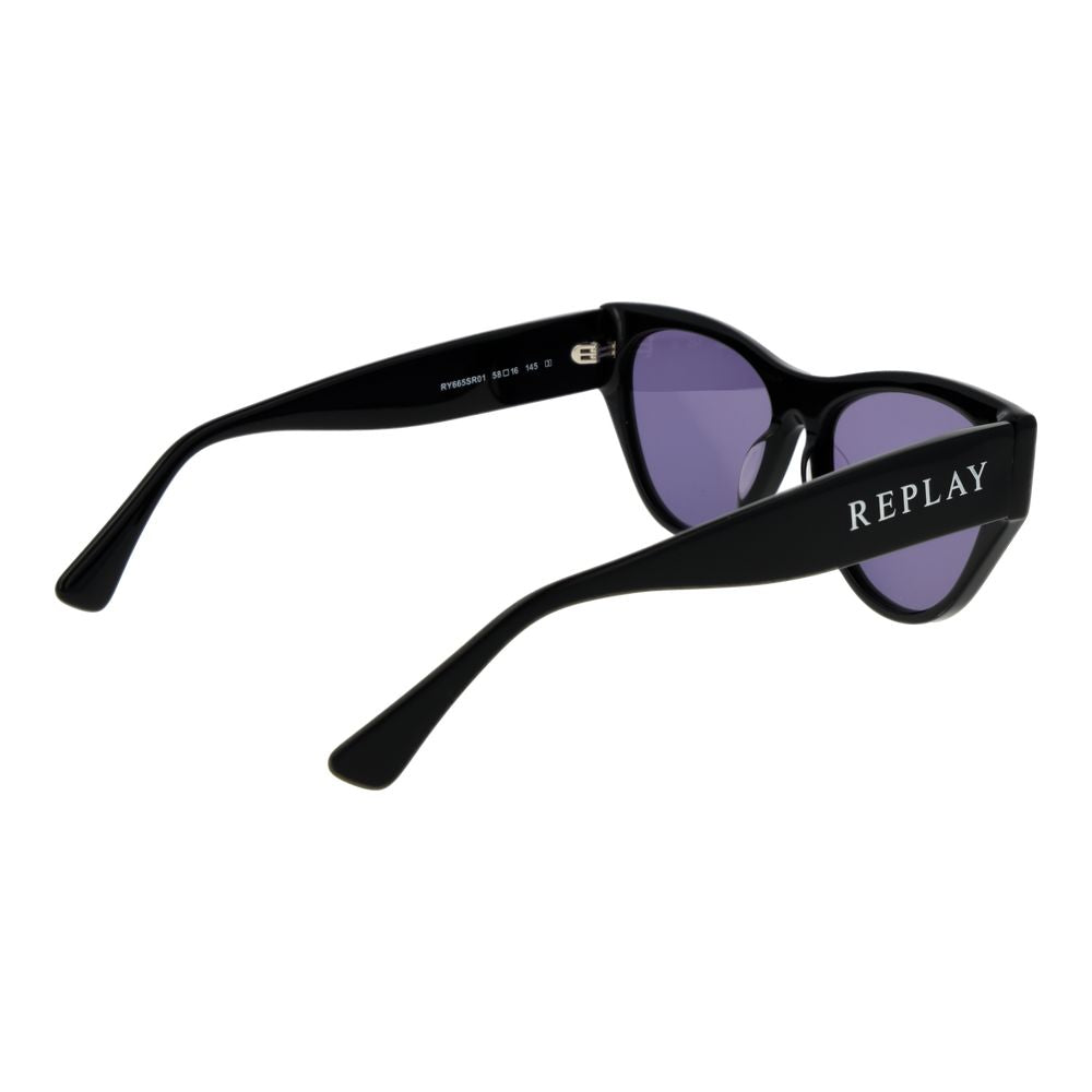 Replay Women’s Sunglasses – Black Cat Eye Frame, Purple Lenses