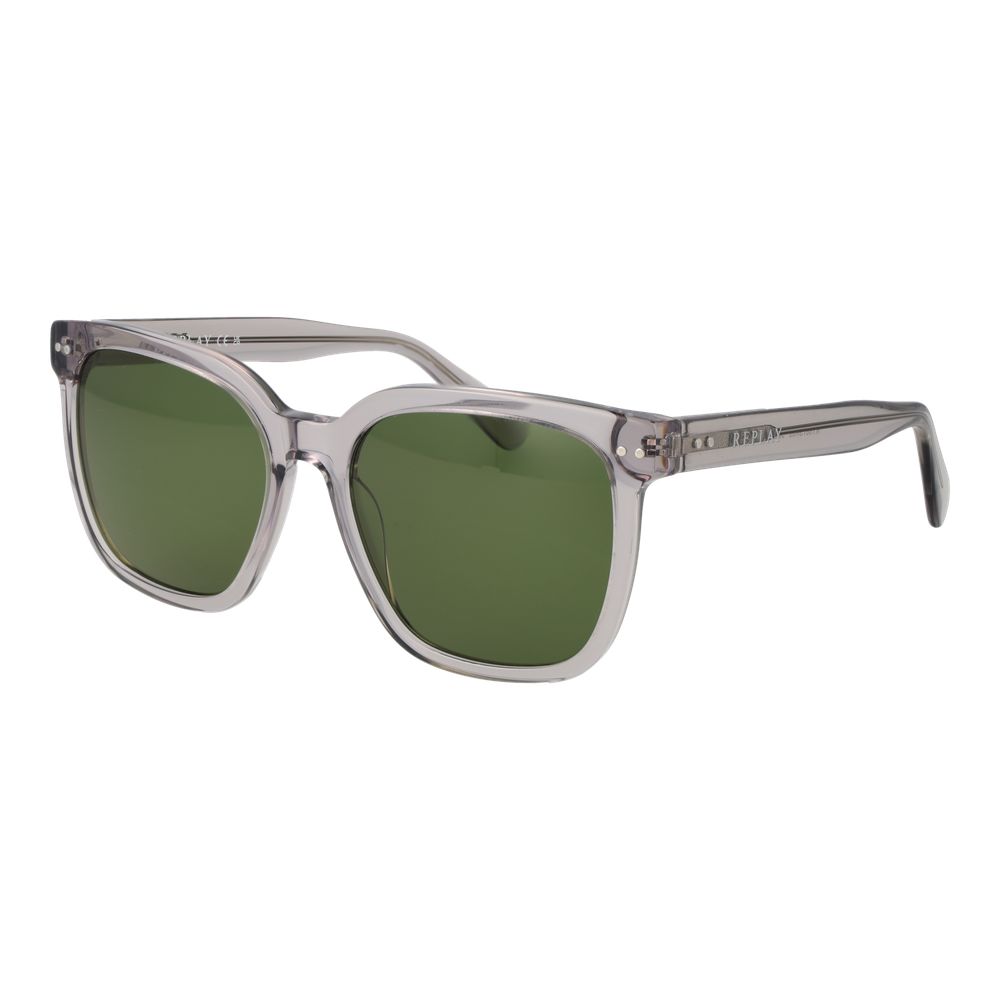 Replay Men’s Sunglasses – Grey Square Frame, Green Lenses