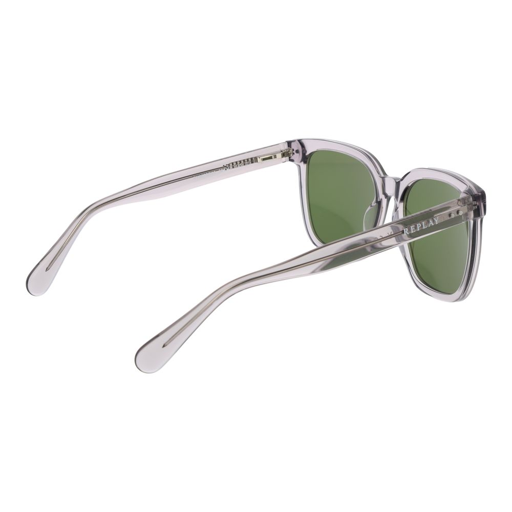 Replay Men’s Sunglasses – Grey Square Frame, Green Lenses