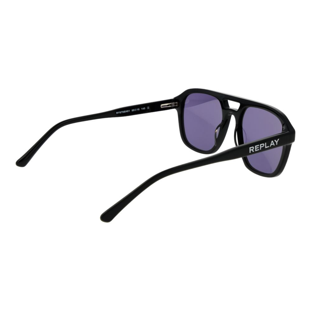 Replay Men’s Sunglasses – Black Aviator Frame, Grey Lenses