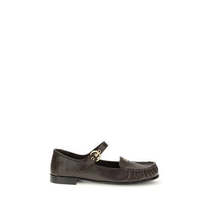 Miu Miu Brown Calf Leather Bos Taurus Slip-On Loafers