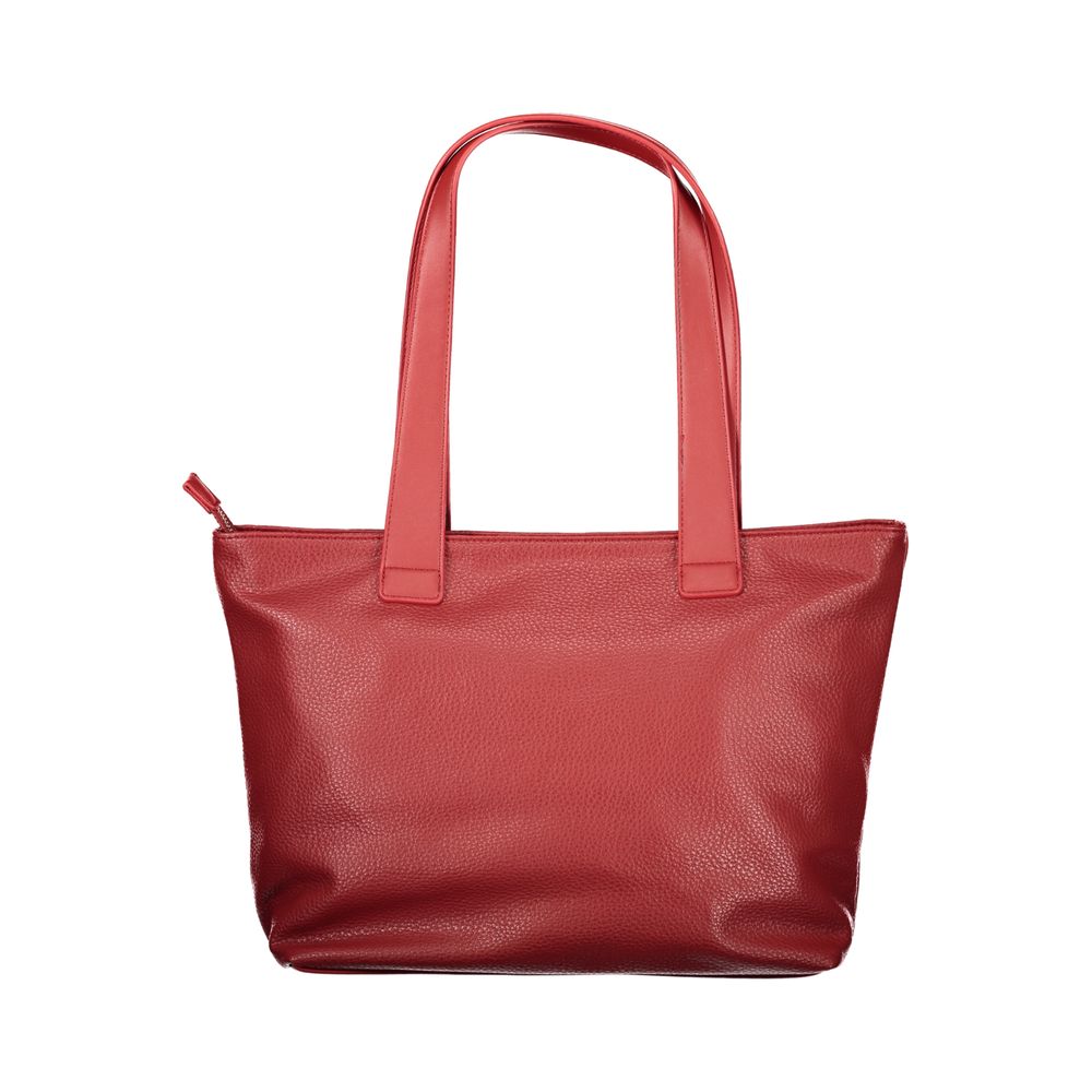 Mario Valentino Rosso Leather-Finish Shoulder Bag with Iconic Logo