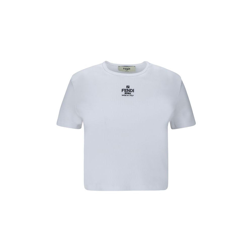 Fendi White Cotton T-Shirt with Monogram