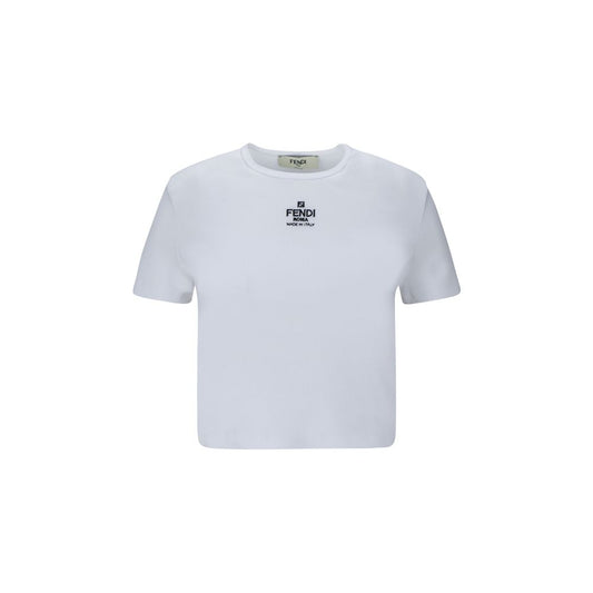 Fendi White Cotton T-Shirt with Monogram
