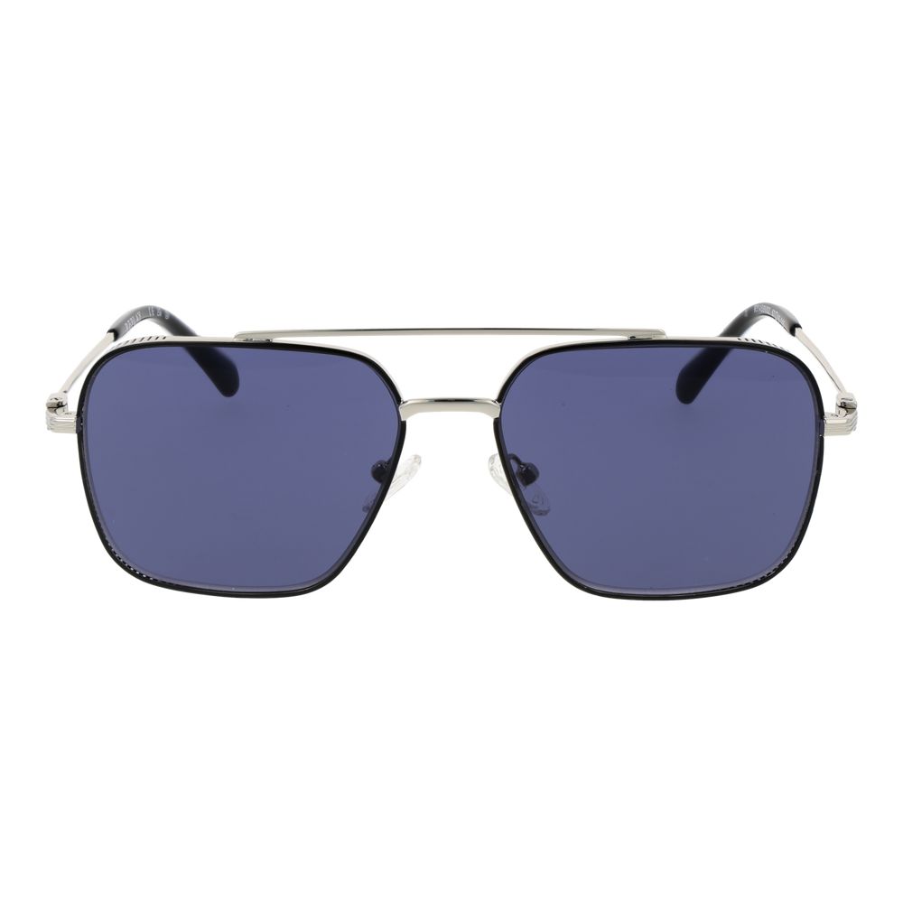 Replay Men’s Silver Metal Sunglasses – Full-Rim Square Frame, Blue Lenses