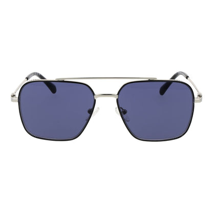 Replay Men’s Silver Metal Sunglasses – Full-Rim Square Frame, Blue Lenses