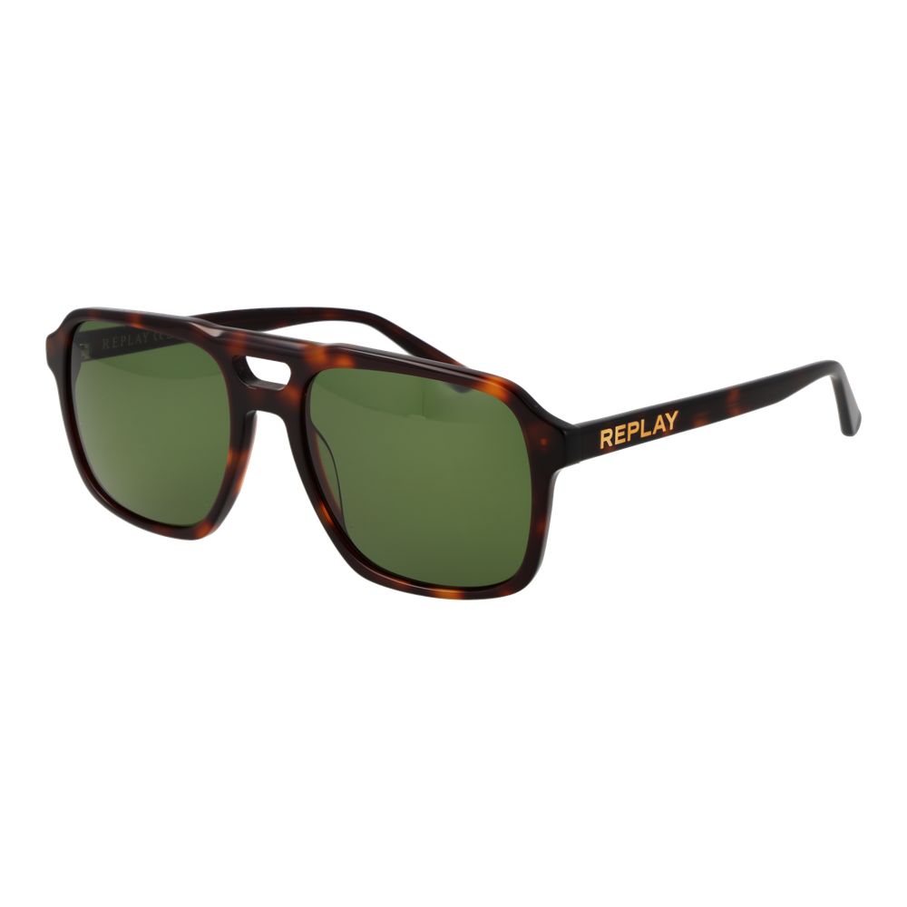 Replay Men’s Sunglasses – Brown Full-Rim Frame, Green Lenses