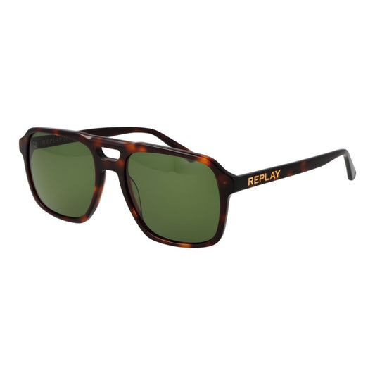 Replay Men’s Sunglasses – Brown Full-Rim Frame, Green Lenses