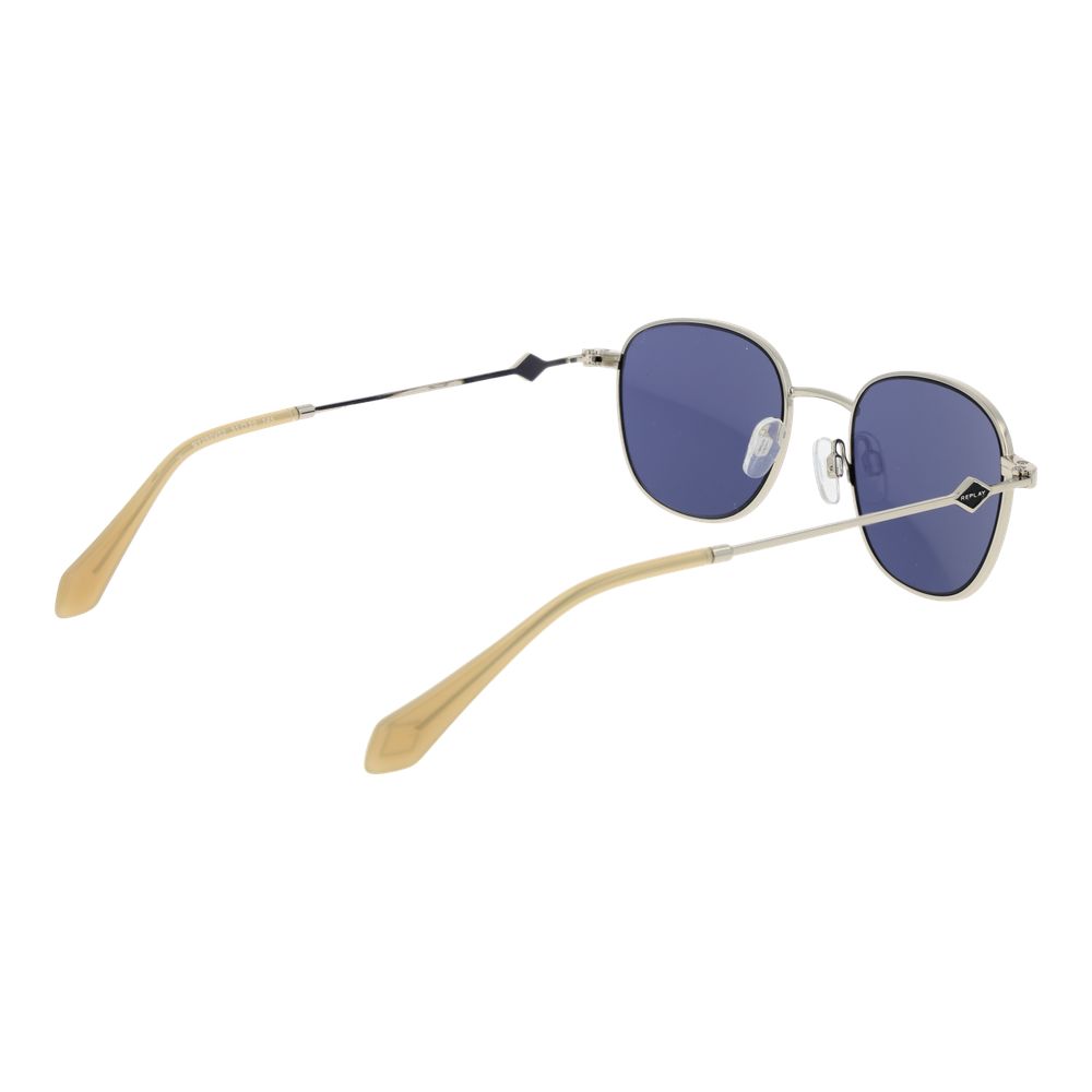 Replay Unisex Sunglasses – Silver Metal Frame, Blue Lenses