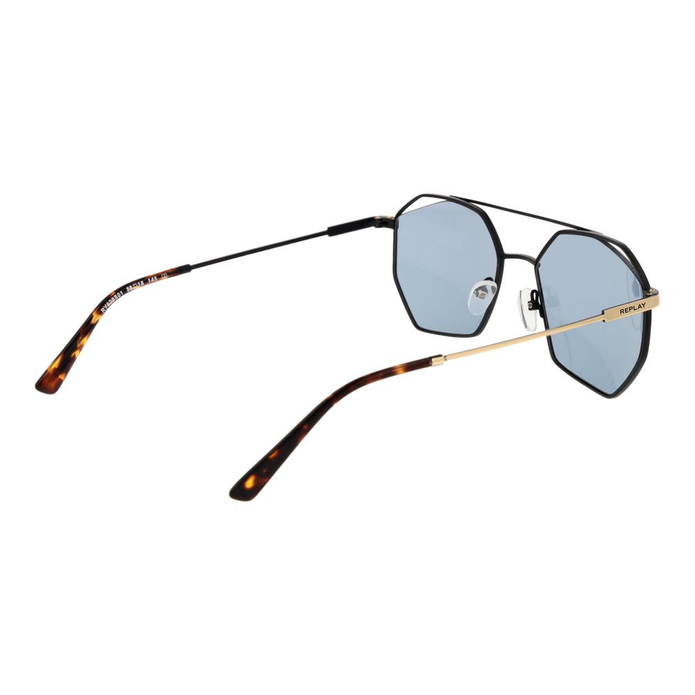 Replay Gold Metal Sunglasses – Unisex Full-Rim Frame with Blue Lenses