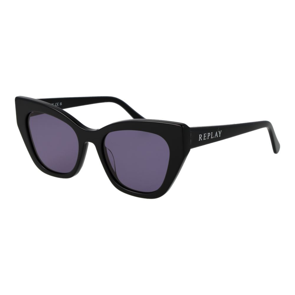Replay Women’s Sunglasses – Black Cat Eye Frame, Purple Lenses