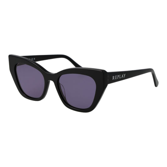 Replay Women’s Sunglasses – Black Cat Eye Frame, Purple Lenses