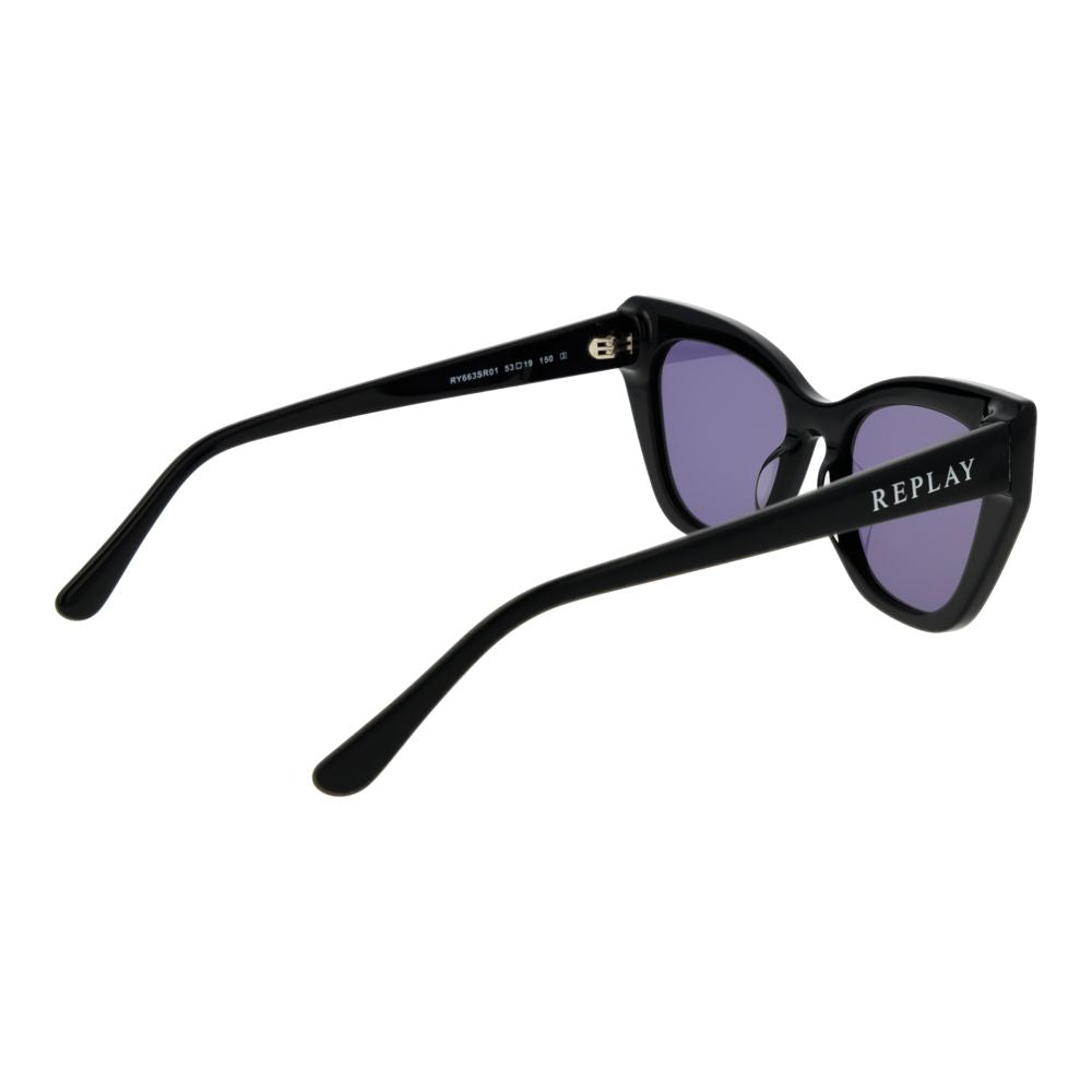 Replay Women’s Sunglasses – Black Cat Eye Frame, Purple Lenses