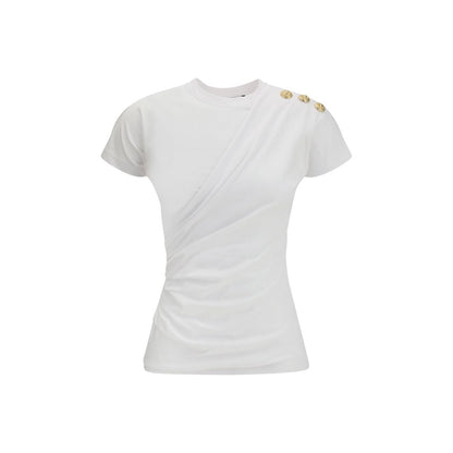Balmain White Cotton T-Shirt with Signature Lion Head Buttons