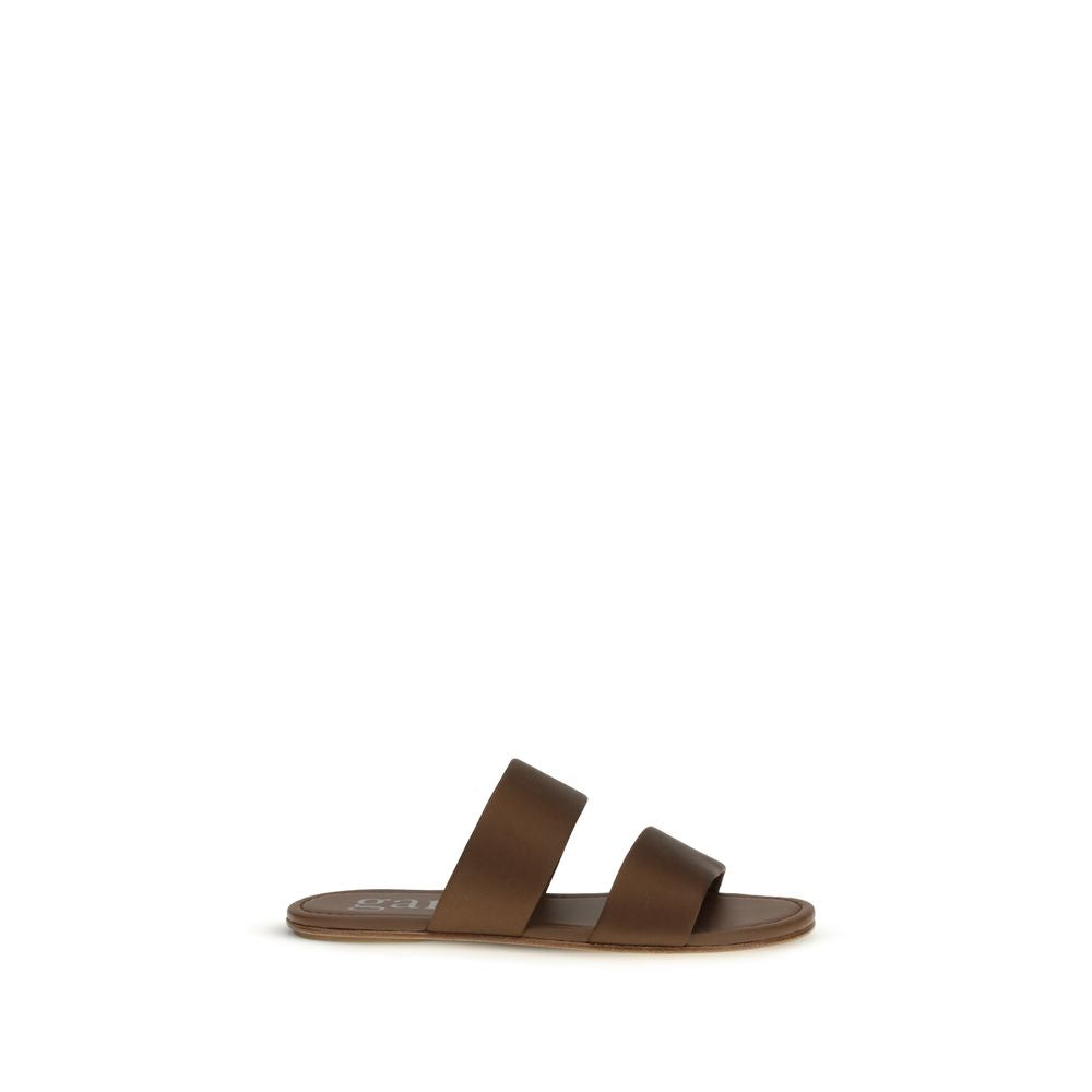 Pedro García Brown Silk Flat Sandals