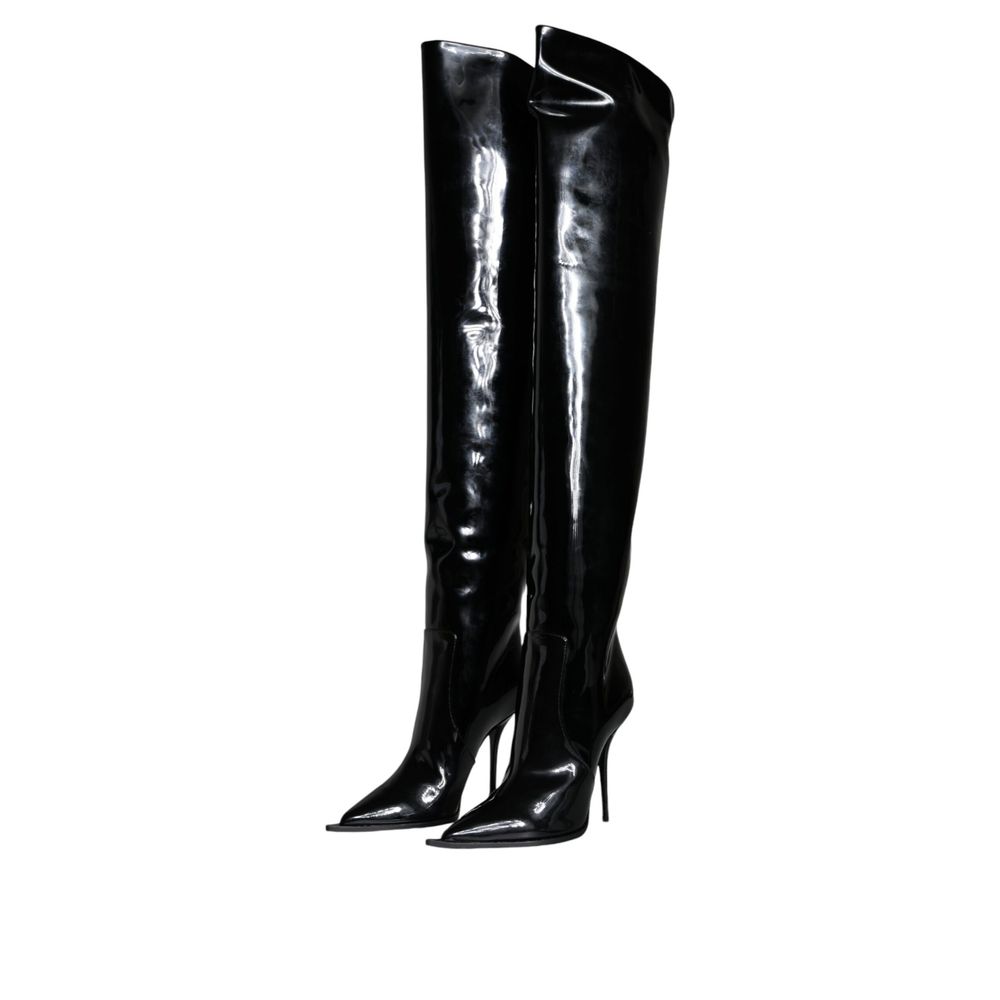 Dolce & Gabbana Black Leather Over The Knee Boots