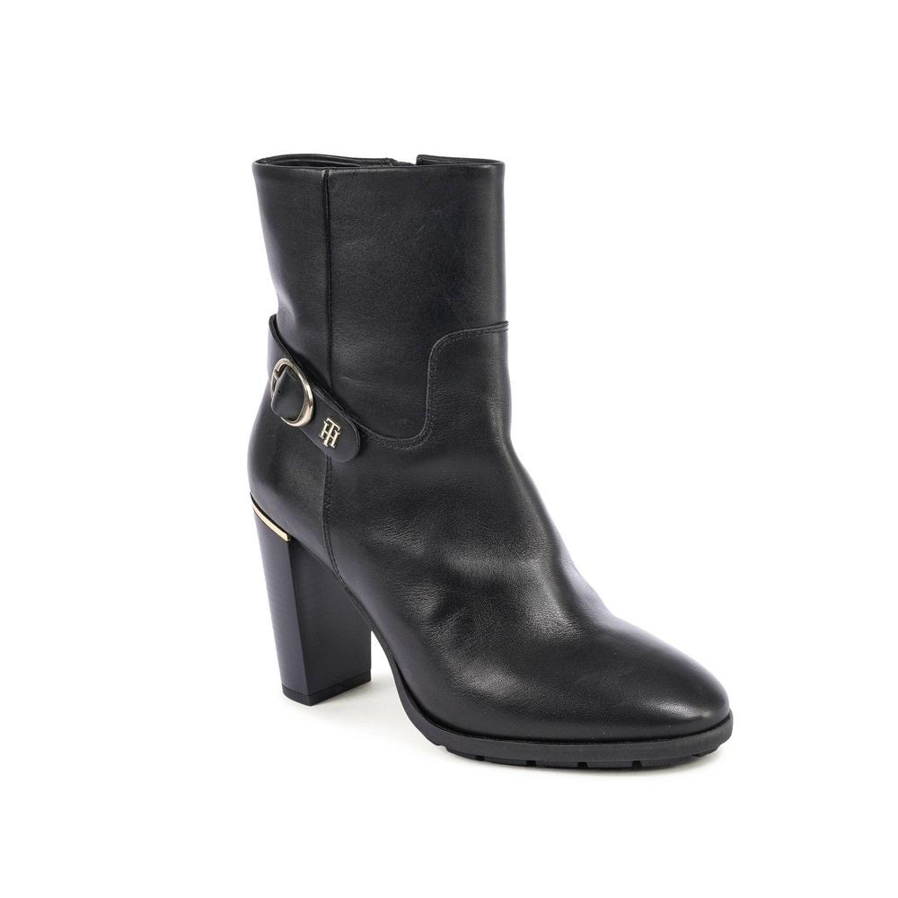 Tommy Hilfiger Black Leather Ankle Boots for Women