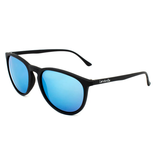 LONDONBE Unisex Sunglasses – Black Injected Frame, Mirrored Blue Lenses