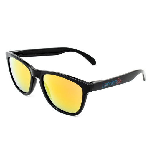 LONDONBE Unisex Sunglasses – Black Injected Frame, Orange-Green Mirror Lenses