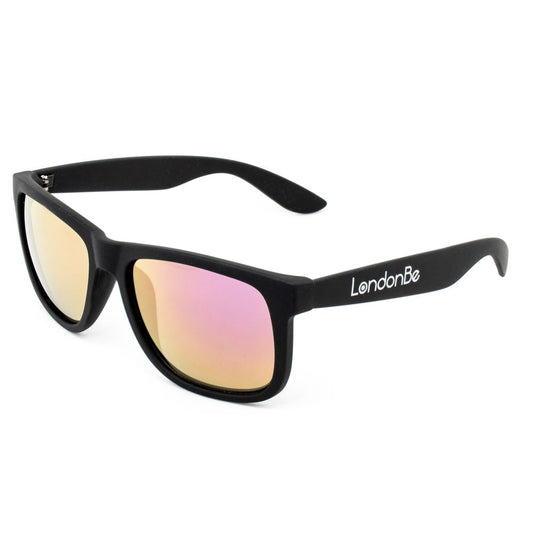 LONDONBE Unisex Sunglasses – Black Injected Frame, Purple Lenses
