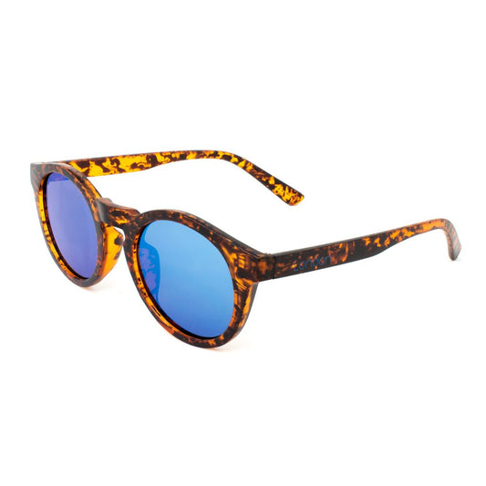 LONDONBE Unisex Brown Injected Sunglasses with Mirror Blue Lenses