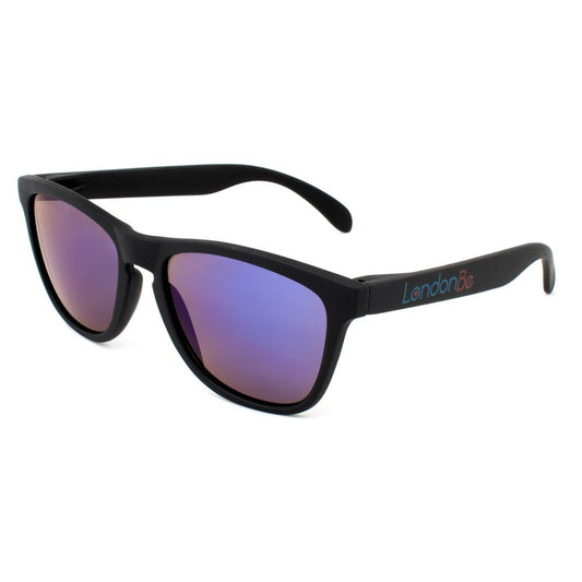LONDONBE Unisex Sunglasses – Black Injected Frame, Mirror Blue Lenses