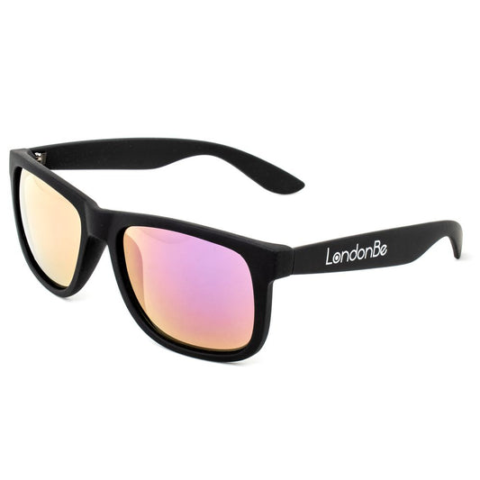 LONDONBE Unisex Black Injected Sunglasses – Mirrored Purple Lenses