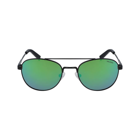 Nautica Men's Sunglasses – Black Metal Frame with Mirrored Blue Lenses