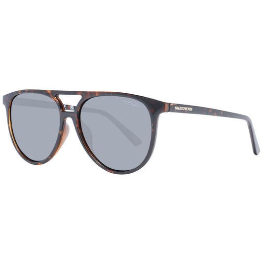 SKECHERS Men’s Sunglasses – Brown Plastic Frame, Grey Lenses
