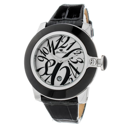 GLAM ROCK Black Leather Dress Watch
