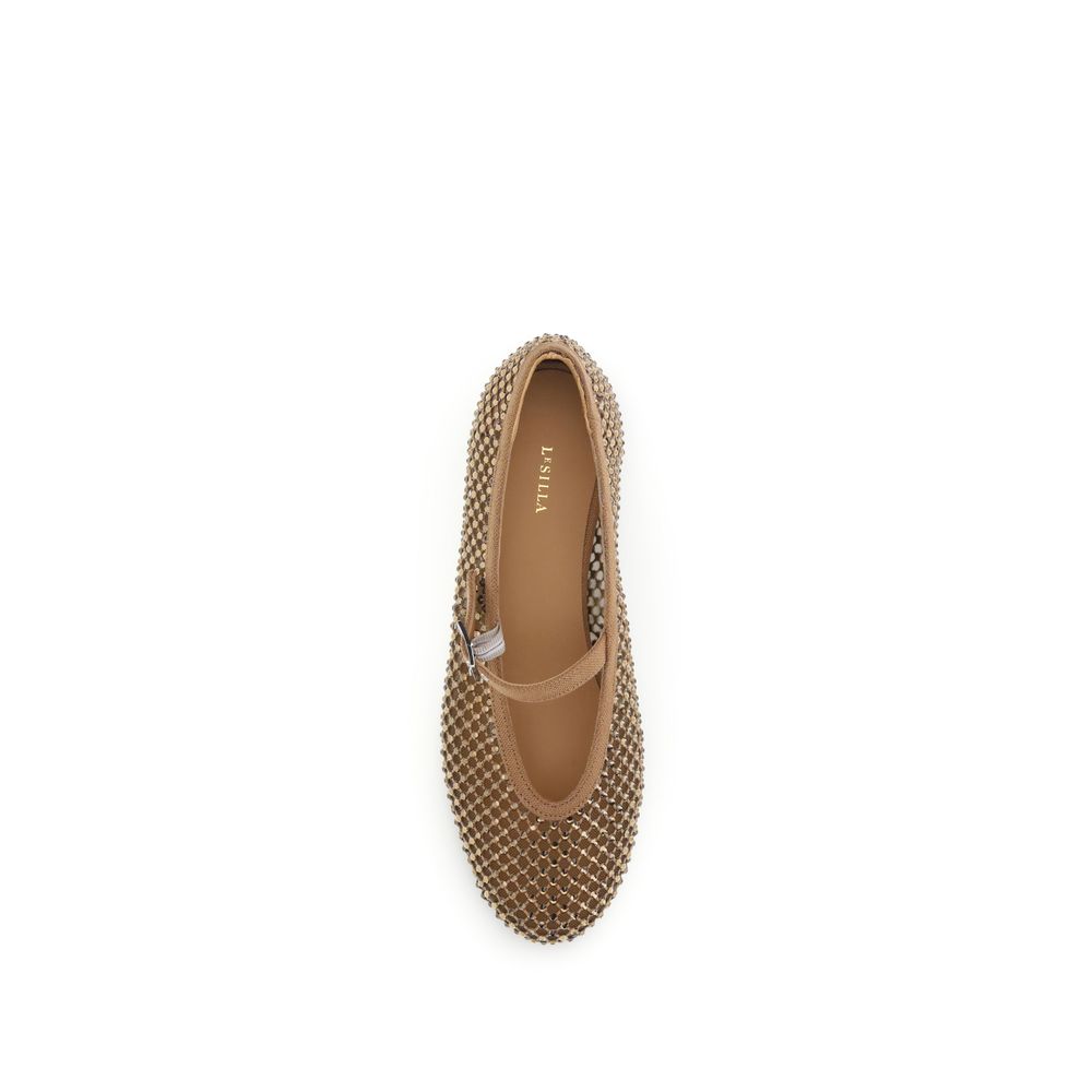 Le Silla Brown Nylon Ballet Flats - Gilda Ballerinas