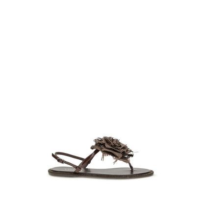 Le Silla Brown Calf Leather Bos Taurus Flat Sandals