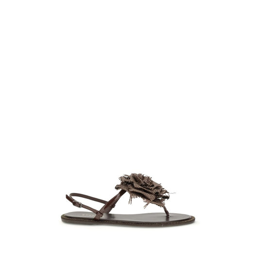 Le Silla Brown Calf Leather Bos Taurus Flat Sandals