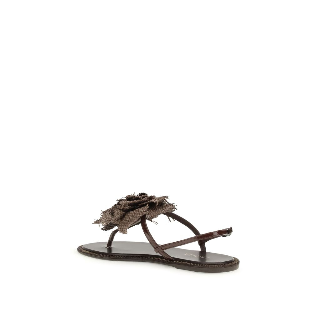 Le Silla Brown Calf Leather Bos Taurus Flat Sandals