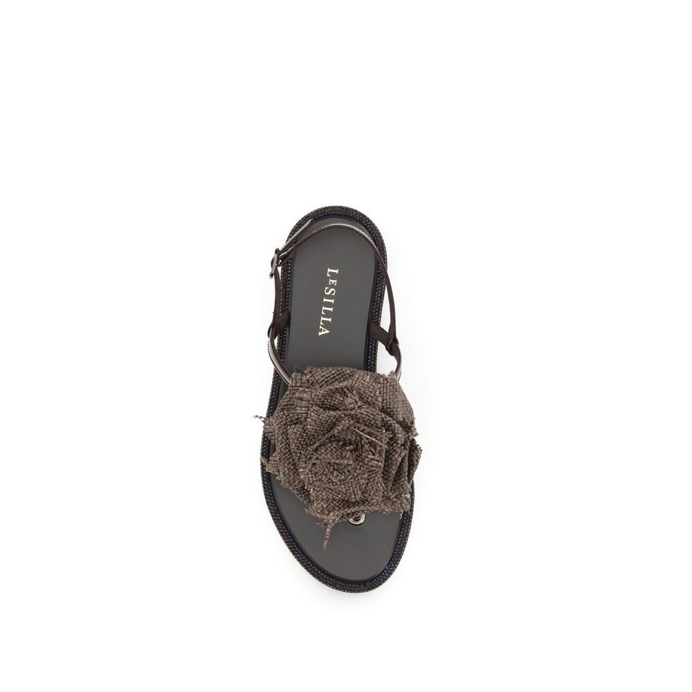 Le Silla Brown Calf Leather Bos Taurus Flat Sandals