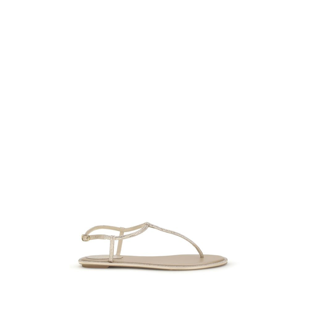 René Caovilla Cream Satin Flip-Flop Sandals
