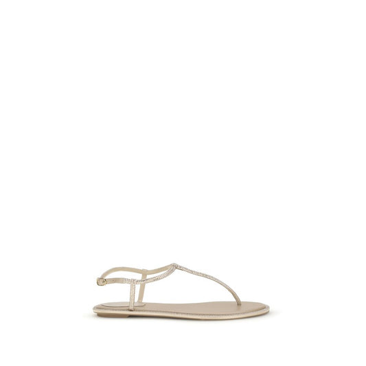 René Caovilla Cream Satin Flip-Flop Sandals
