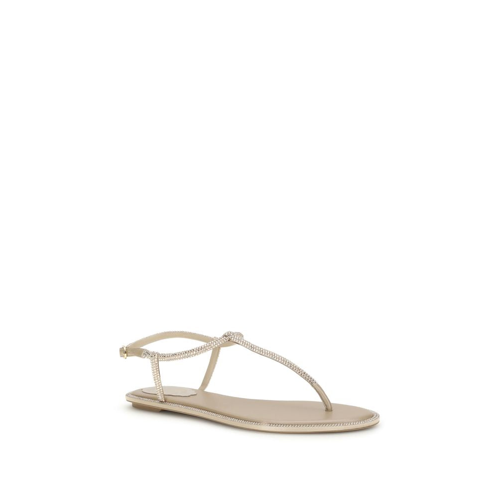 René Caovilla Cream Satin Flip-Flop Sandals