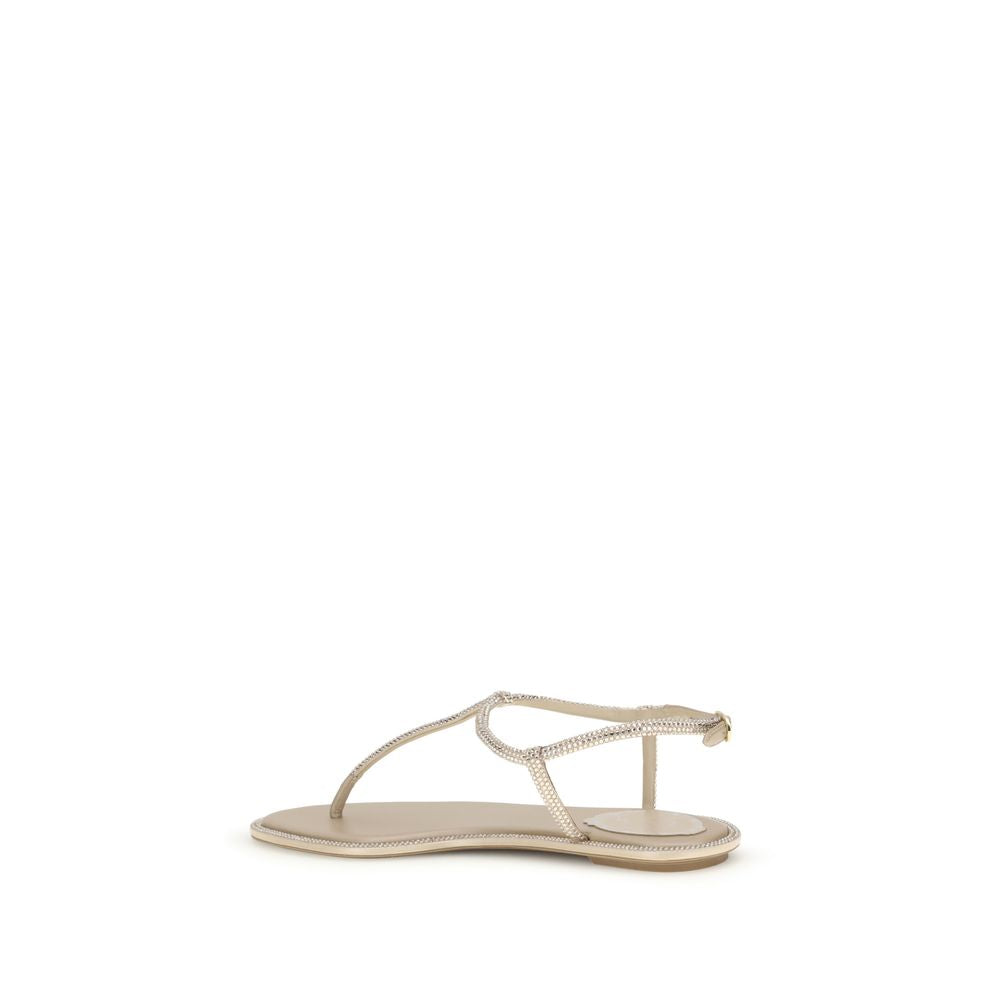 René Caovilla Cream Satin Flip-Flop Sandals