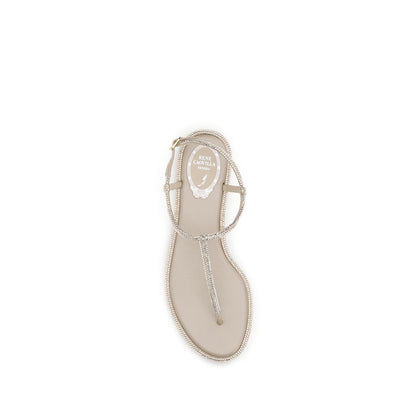 René Caovilla Cream Satin Flip-Flop Sandals