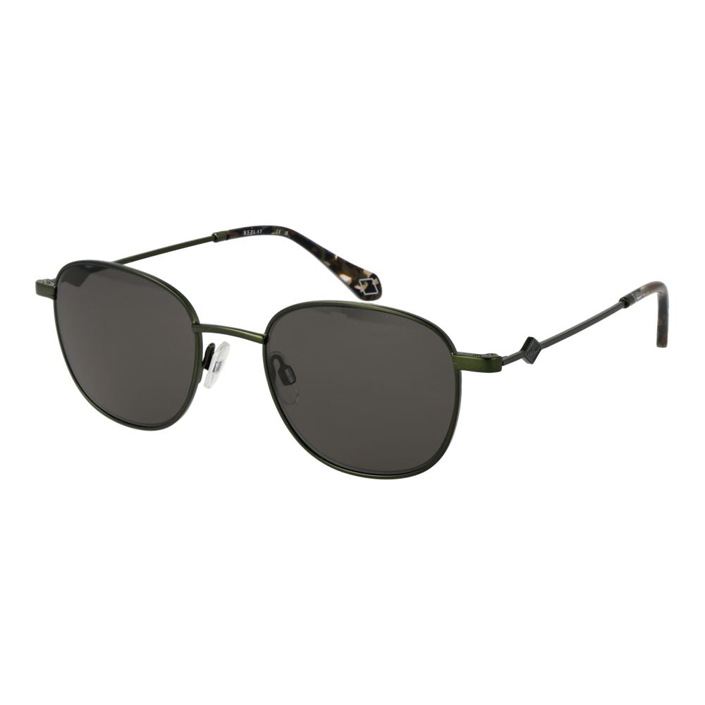 Replay Unisex Bicolor Metal Sunglasses – Green Frame, Grey Lenses