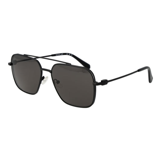 Replay Men’s Sunglasses – Black Aviator Frame, Grey Lenses