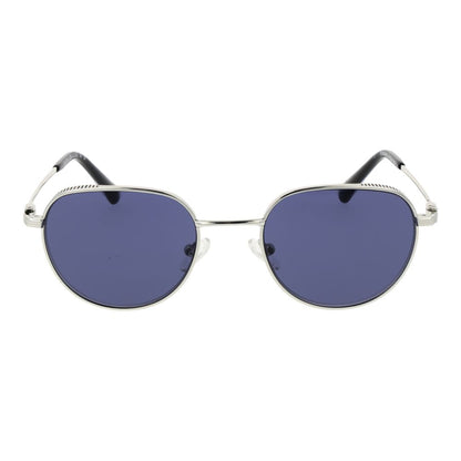 Replay Unisex Sunglasses – Silver Full-Rim Frame, Blue Lenses