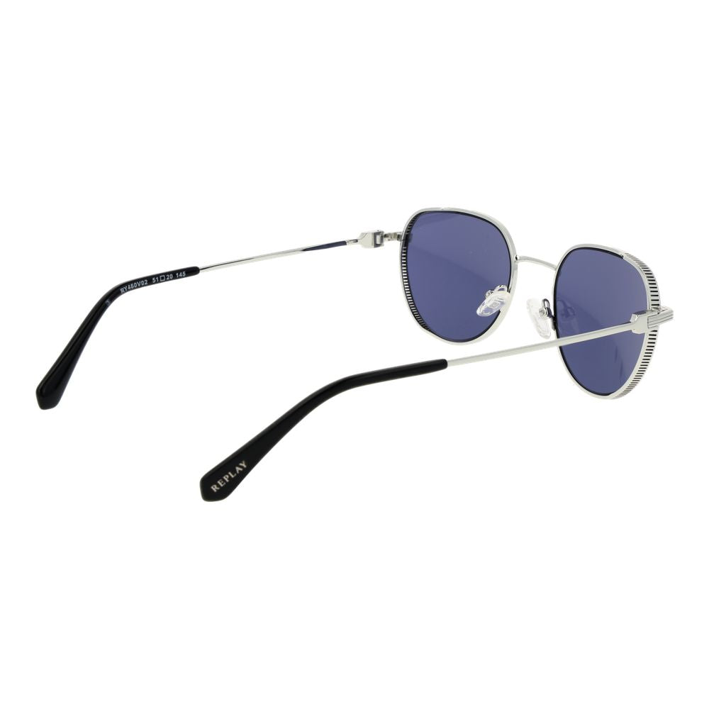Replay Unisex Sunglasses – Silver Full-Rim Frame, Blue Lenses